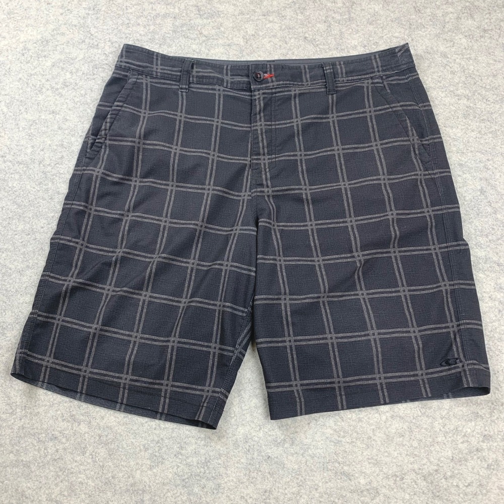 O'Neill Hybrid Shorts Mens‎ 38 Grey Plaid Quick Dry Stretch Casual Preppy